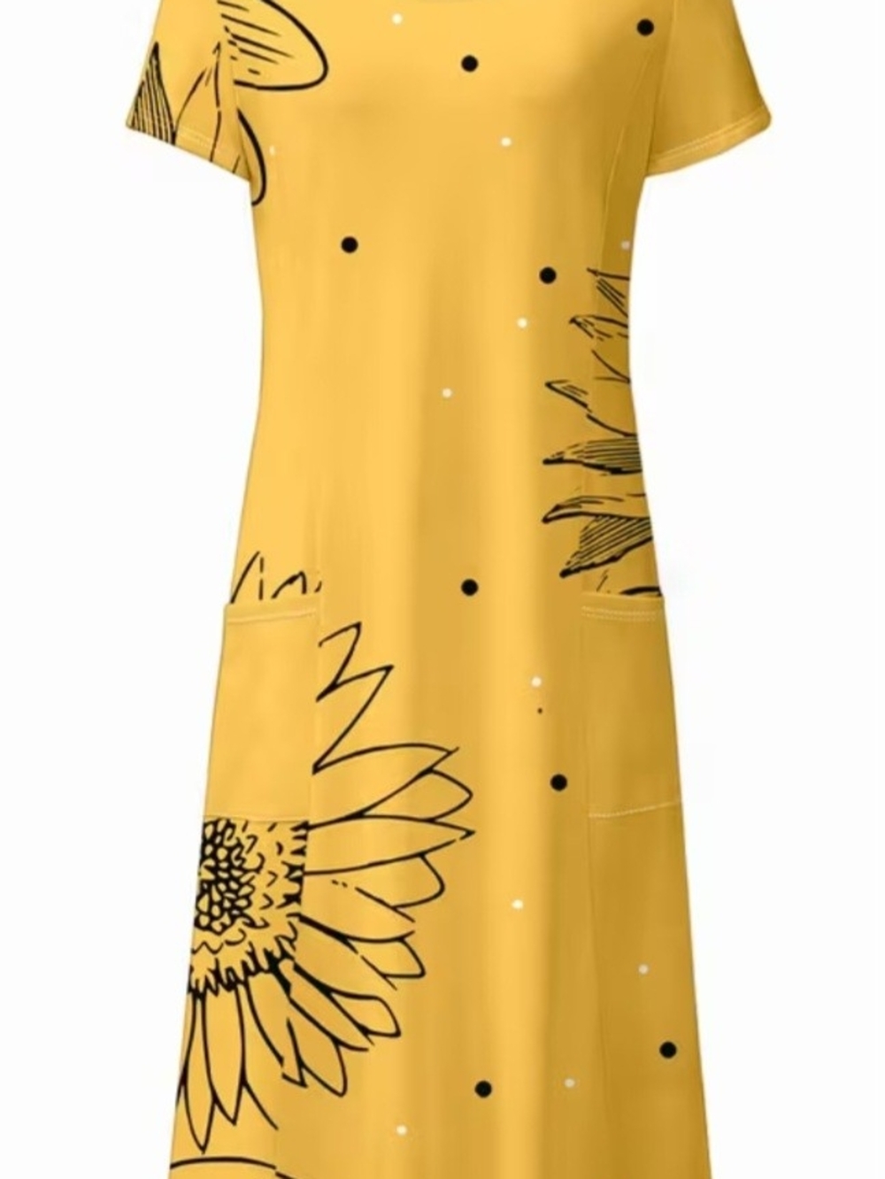Sunflower Print Yellow Casual With Pockets NWOT